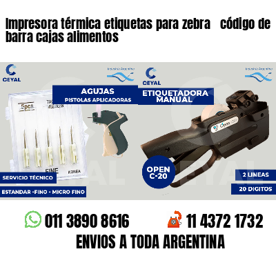 Impresora térmica etiquetas para zebra  código de barra cajas alimentos